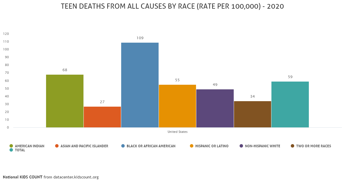 Teen deaths by all causes by race (2020)